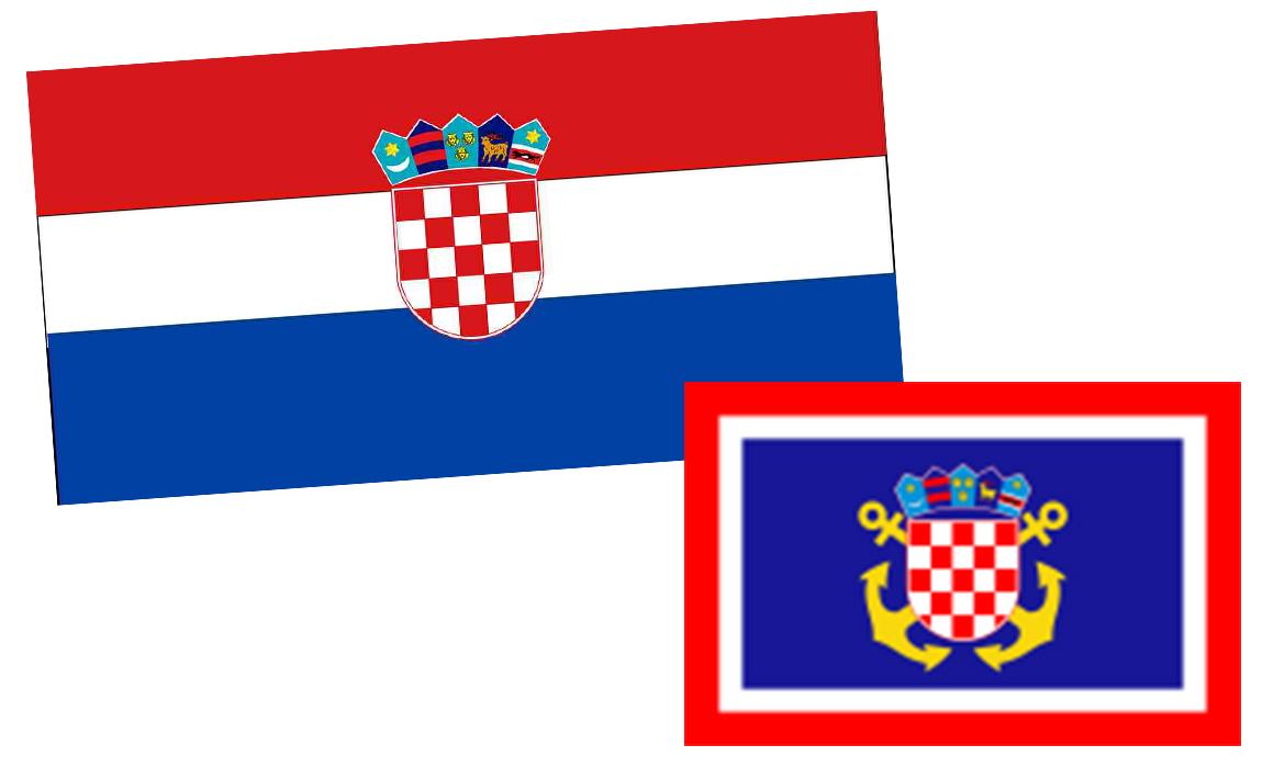 Hrvatski državni stijeg (dizajn akad. slik.graf. Miroslava Šuteja), mornarička zastava za pramac broda