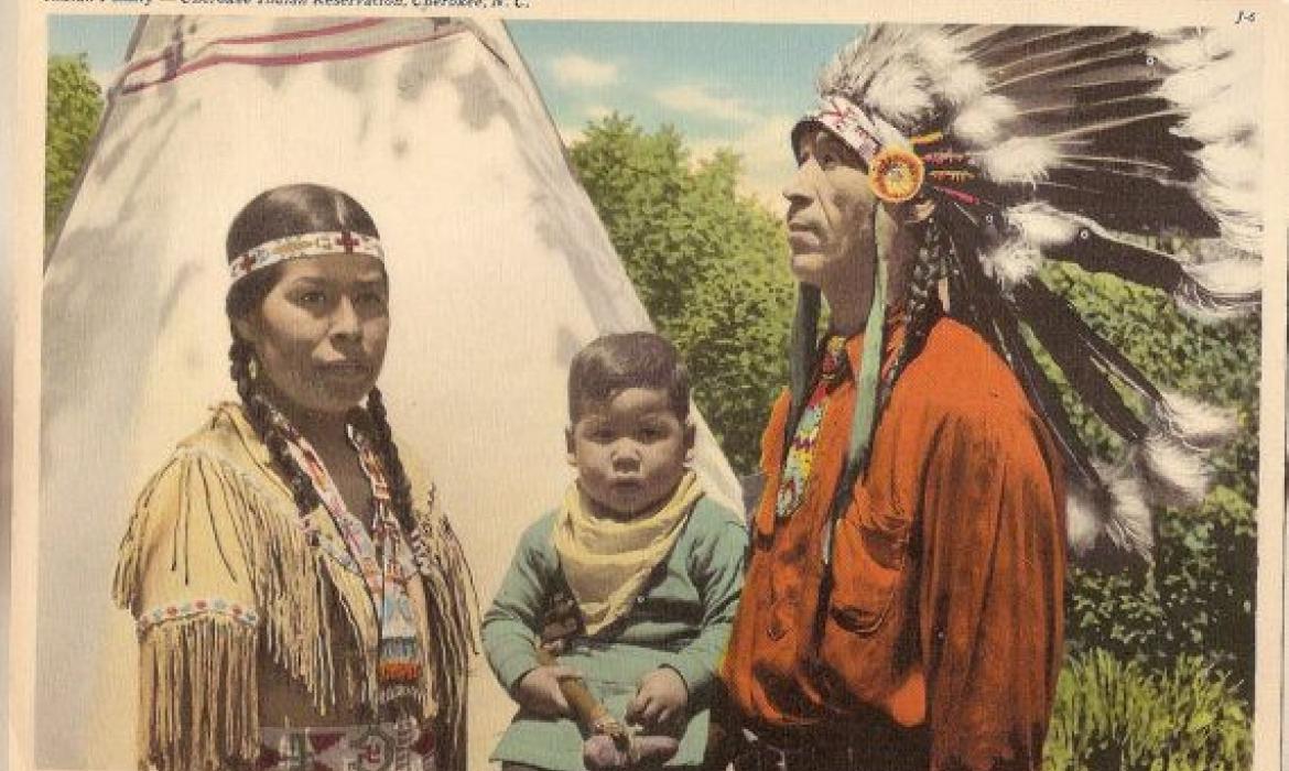 Obitelj američkih Cherokee Indijanaca u rezervatu Sjeverne Karoline
