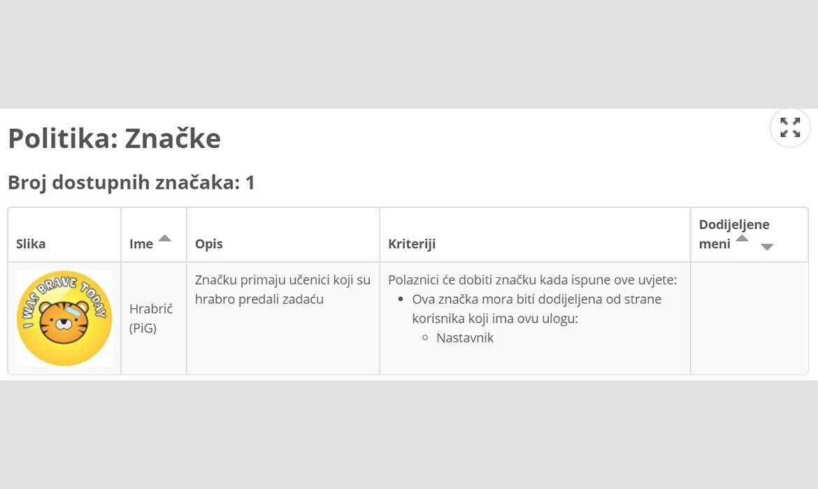 Primjer digitalne značke za učenika koji koristi Loomen u srednjoj školi