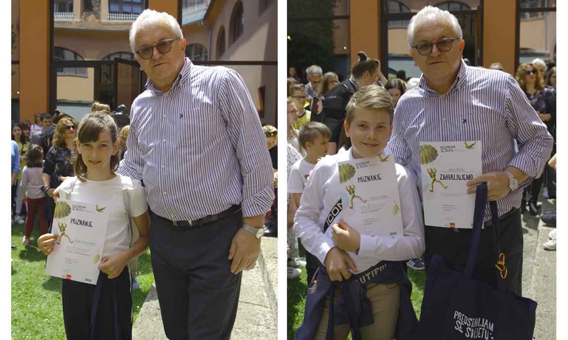 Nagrađeni učenici Paula Anzulović i Vilim Vigna s mentorom Abelom Brčićem